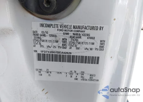 2011 Ford F-250 Xl from USA, damaged, VIN 1FD7X2B6XBEA42829